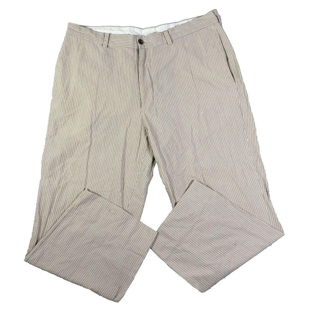 Brooks Brothers Seersucker Pants Mens 38x30 Beige Stripes Summer Business Preppy